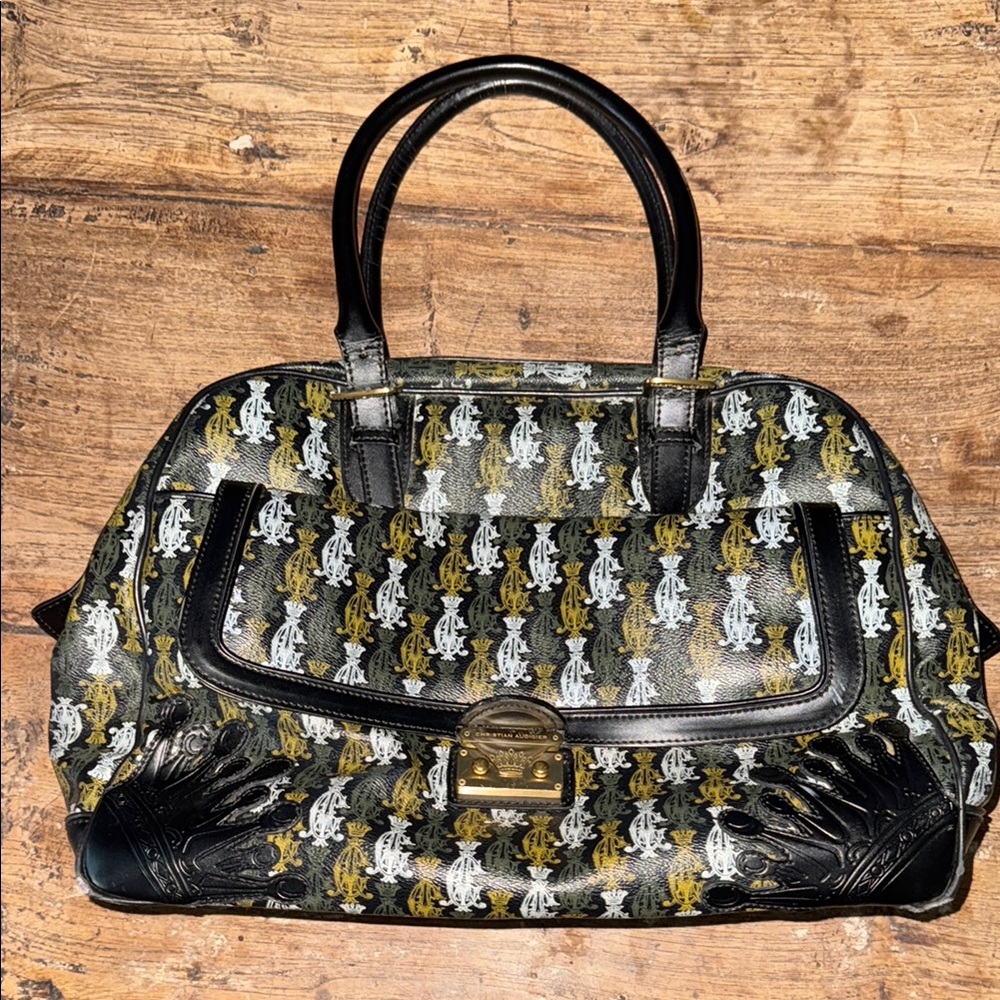 Christian Audigier Black and Gold large zippered Tote